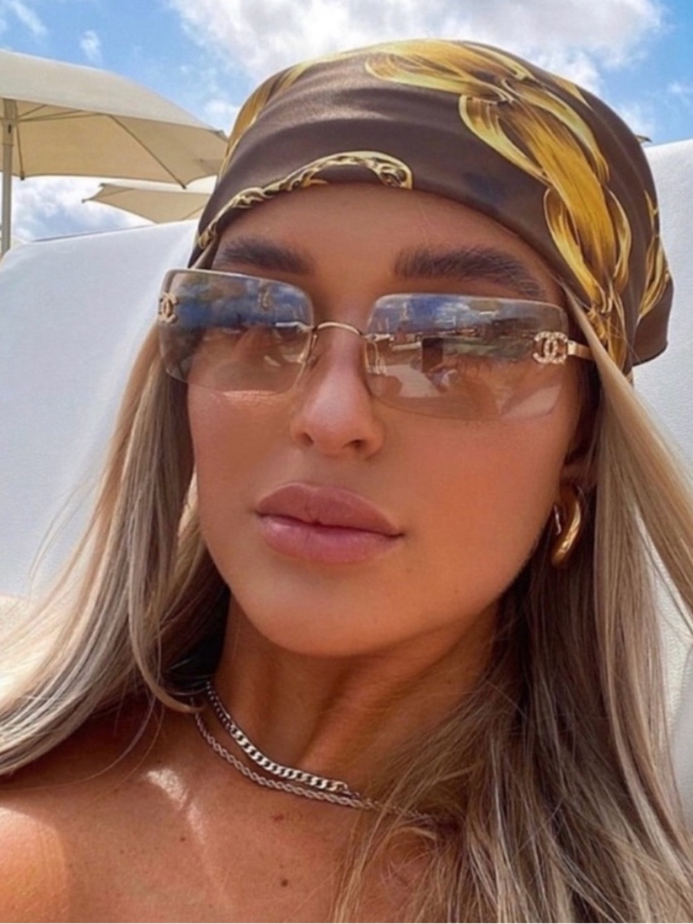LIKE NEW✨ CHANEL RARE RIMLESS 4104-B Swarovski gold sunglasses